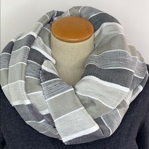 Gray and White Striped Scarf